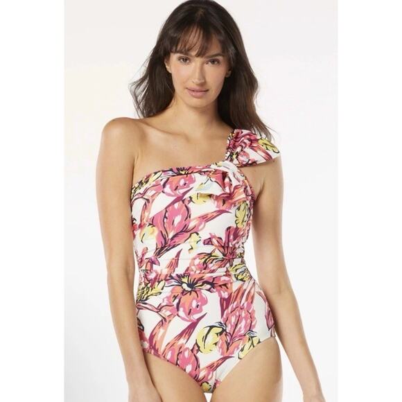 Carmen Marc Valvo Ruched One Shoulder Underwire One Piece Swimsuit Brava Lily 12 - Picture 2 of 11